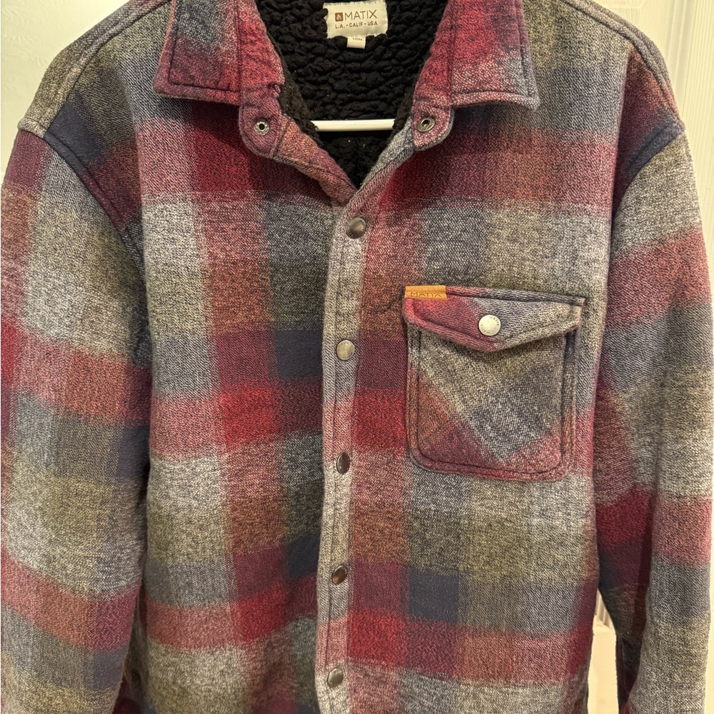 Matix Men's Sherpa Lined Plaid Jacket - Red and Gray